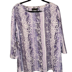 Salon Studio 3/4 Sleeve Mixed Animal Print Purple Blouse